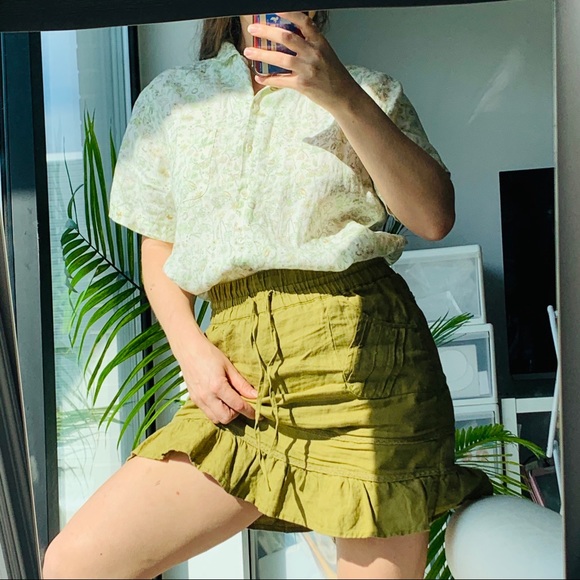 Athleta Dresses & Skirts - Athleta Linen Military Camo Green Ruffle Skirt